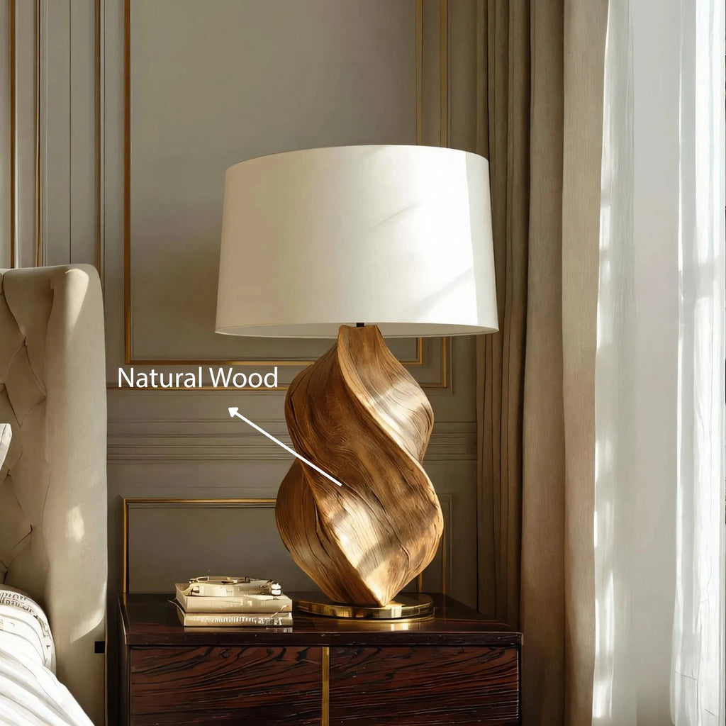 Sculptural Solid Wood Table Lamp for Modern Bedrooms