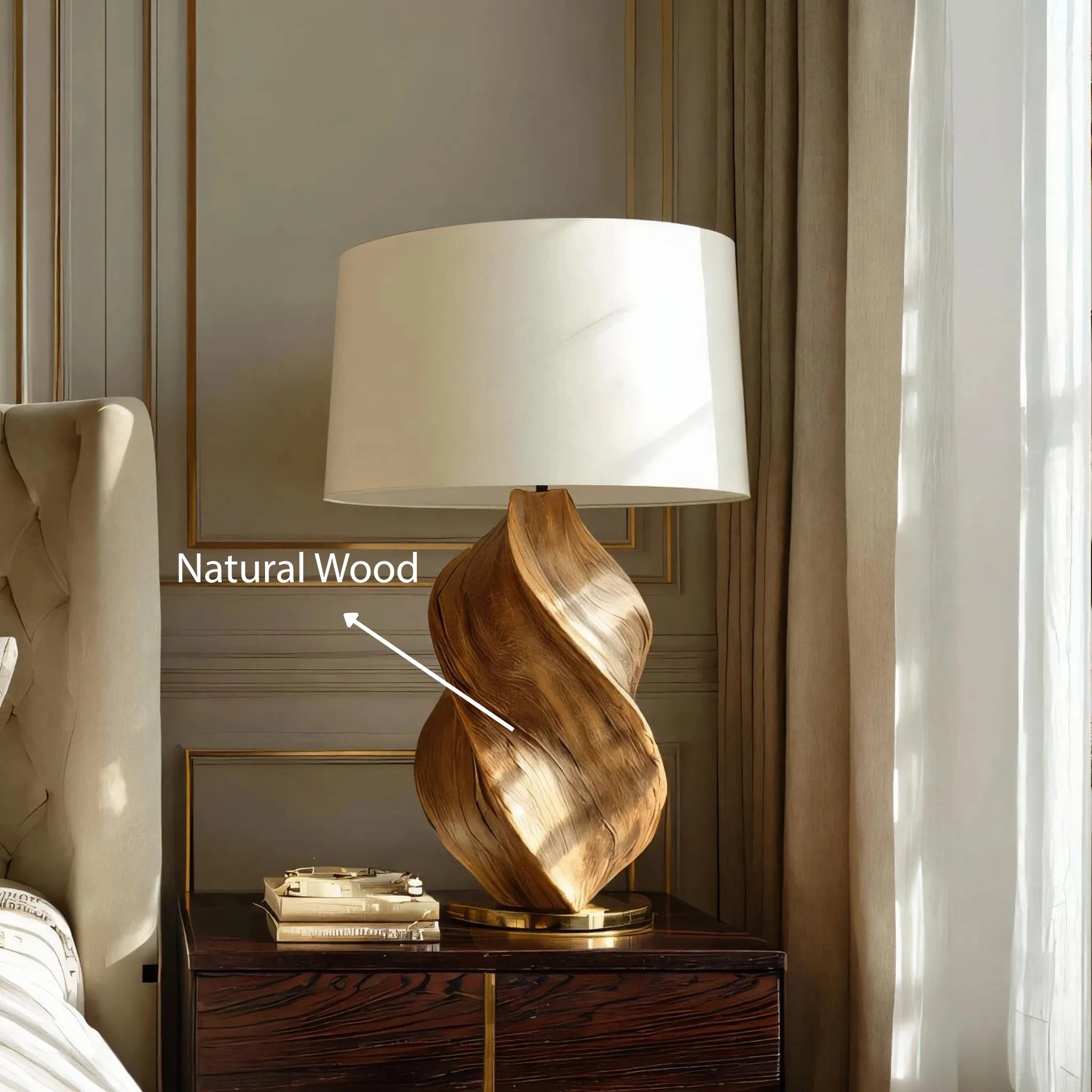 Sculptural Solid Wood Table Lamp for Modern Bedrooms