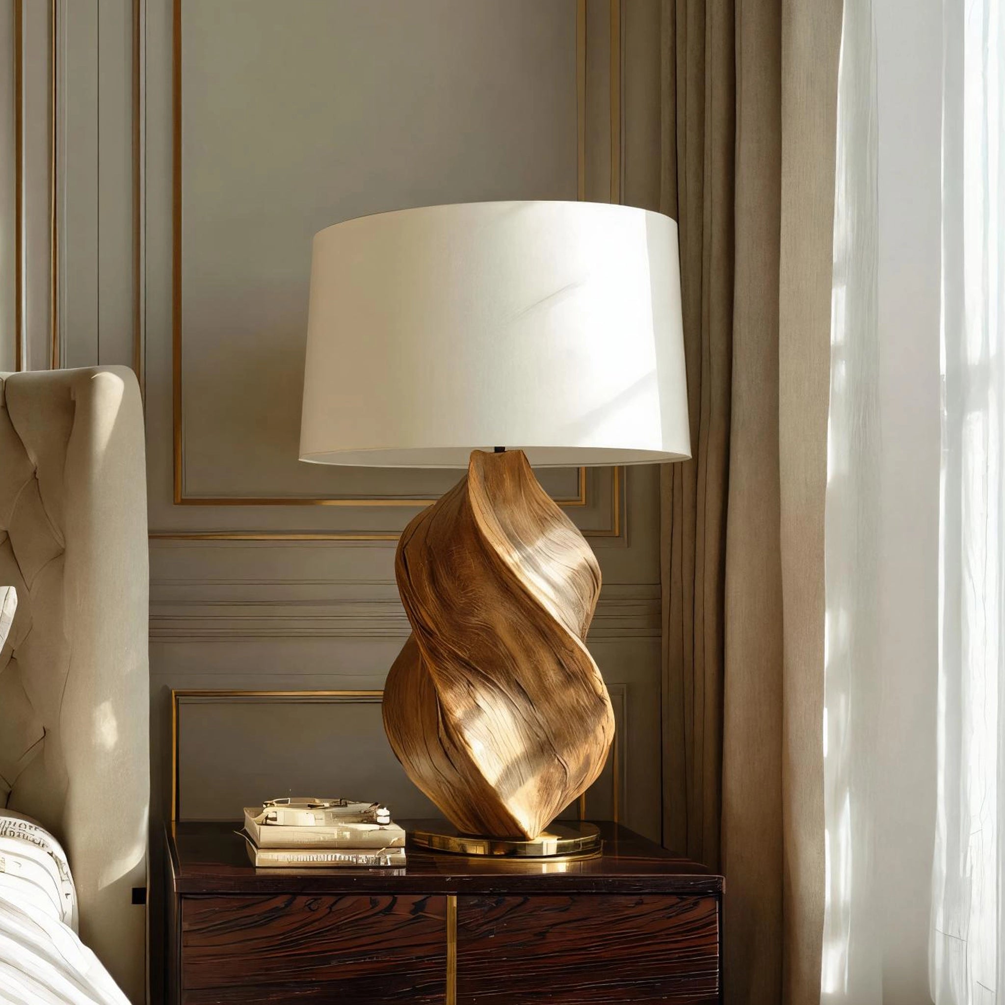 Sculptural Solid Wood Table Lamp for Modern Bedrooms