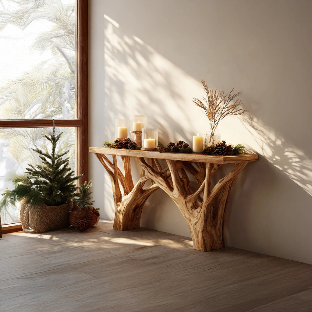 Branch-Base Solid Wood Console Table for Nature-Inspired Homes