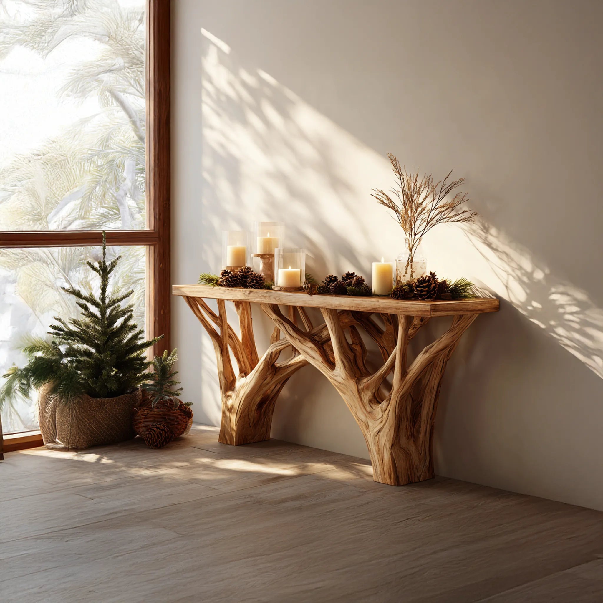 Branch-Base Solid Wood Console Table for Nature-Inspired Homes
