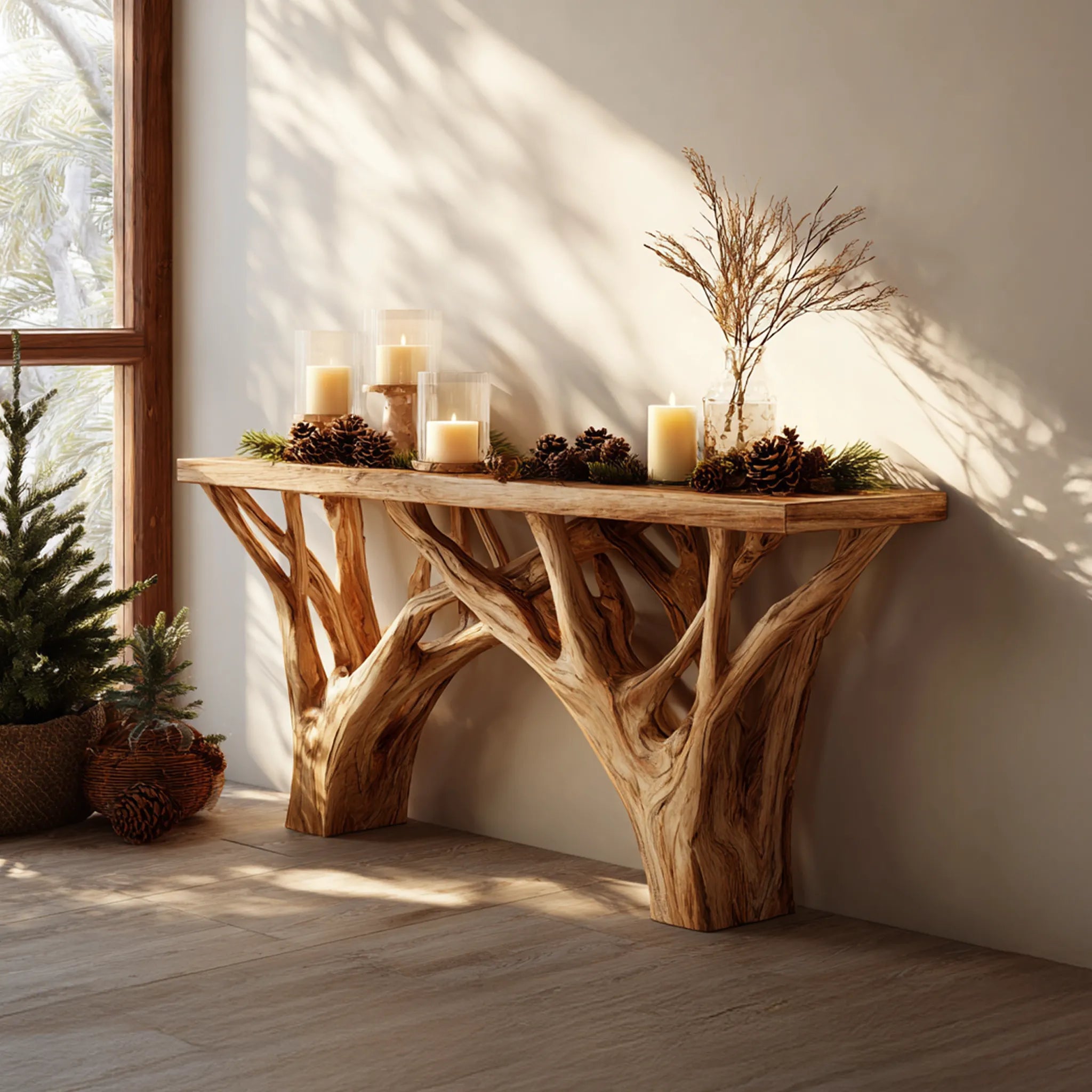 Branch-Base Solid Wood Console Table for Nature-Inspired Homes
