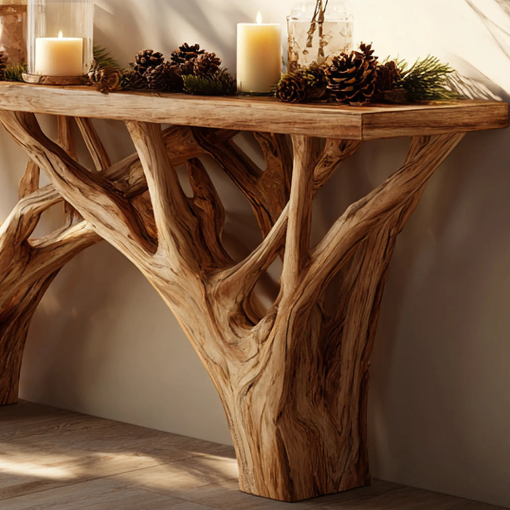 Branch-Base Solid Wood Console Table for Nature-Inspired Homes