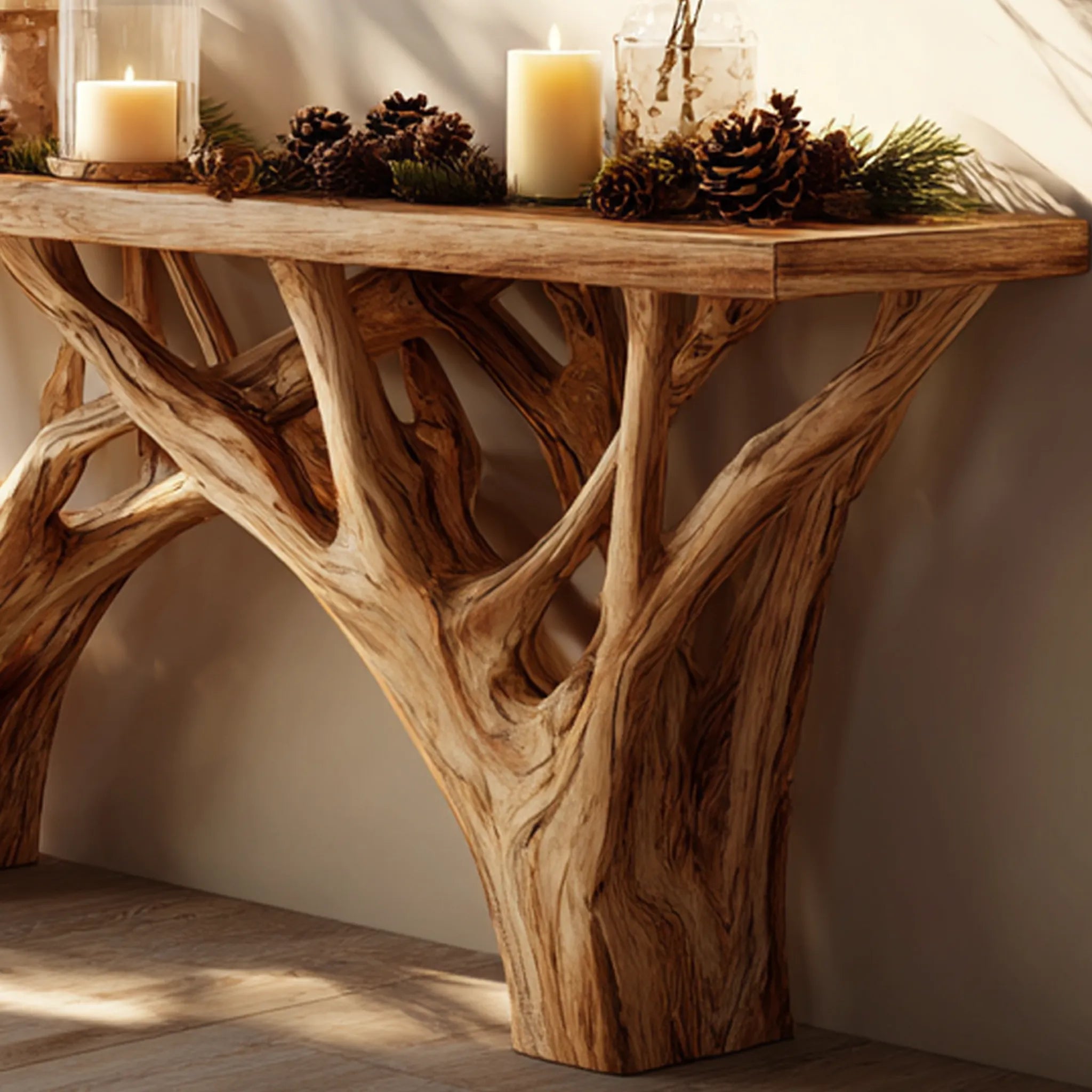 Branch-Base Solid Wood Console Table for Nature-Inspired Homes