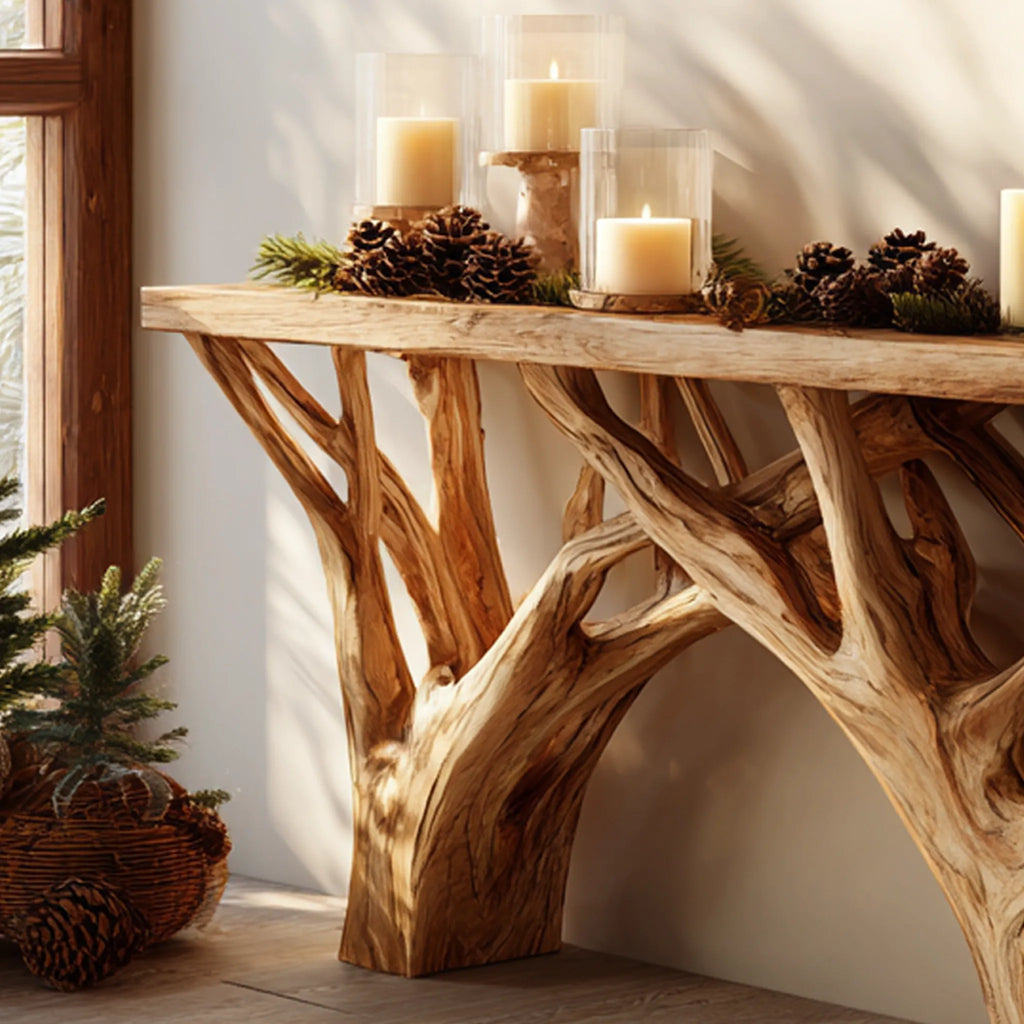 Branch-Base Solid Wood Console Table for Nature-Inspired Homes