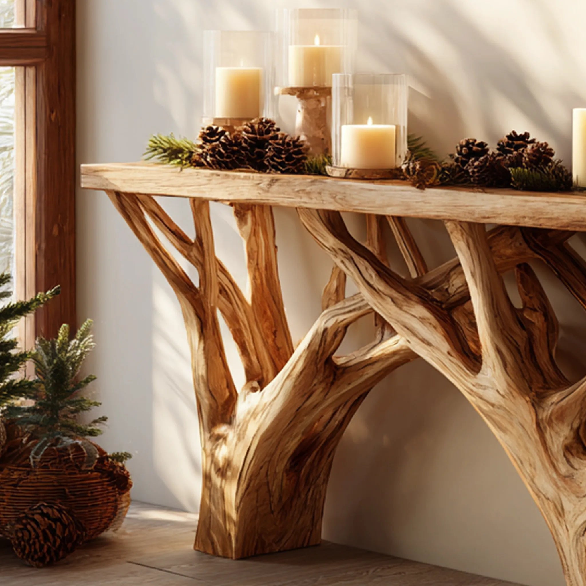 Branch-Base Solid Wood Console Table for Nature-Inspired Homes
