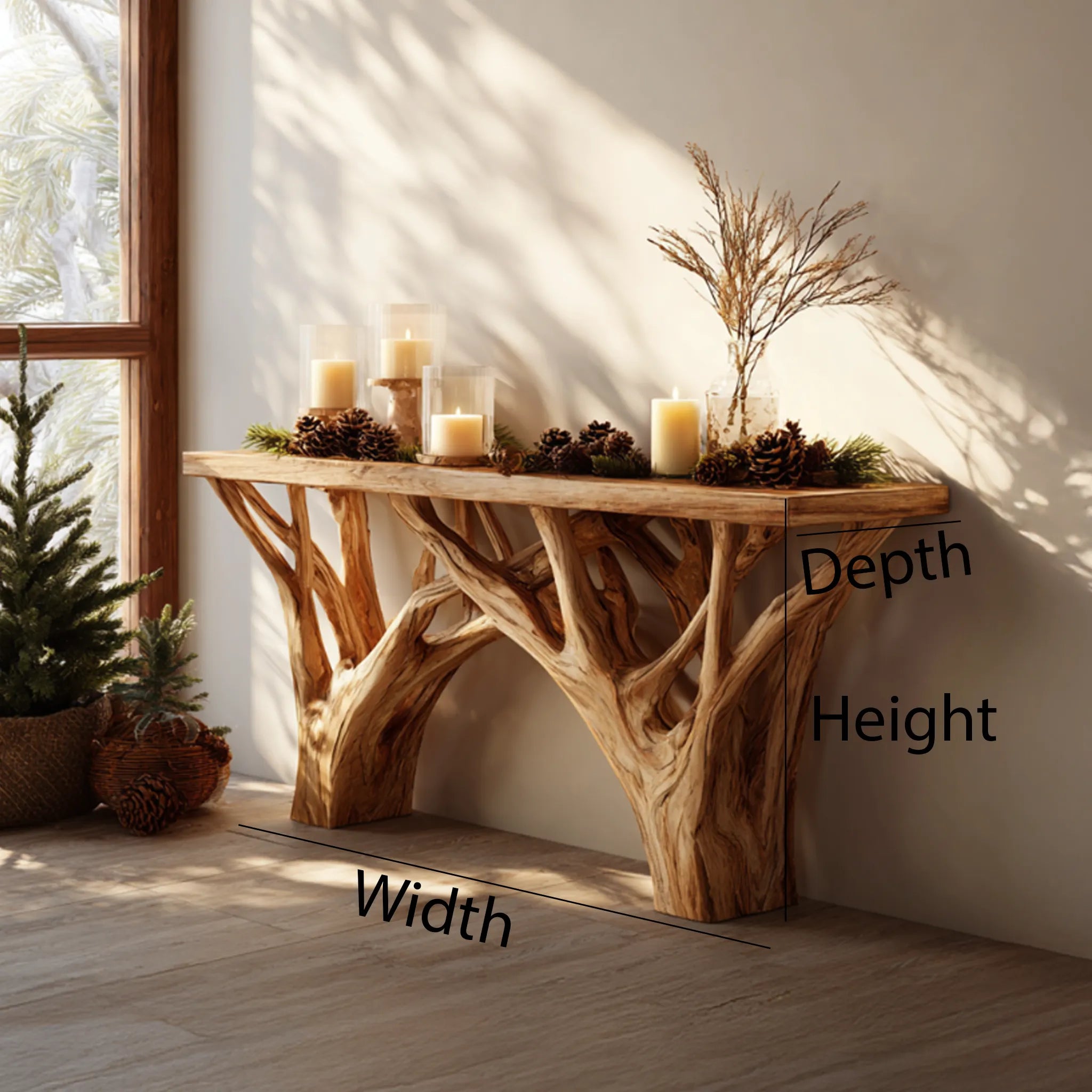 Branch-Base Solid Wood Console Table for Nature-Inspired Homes