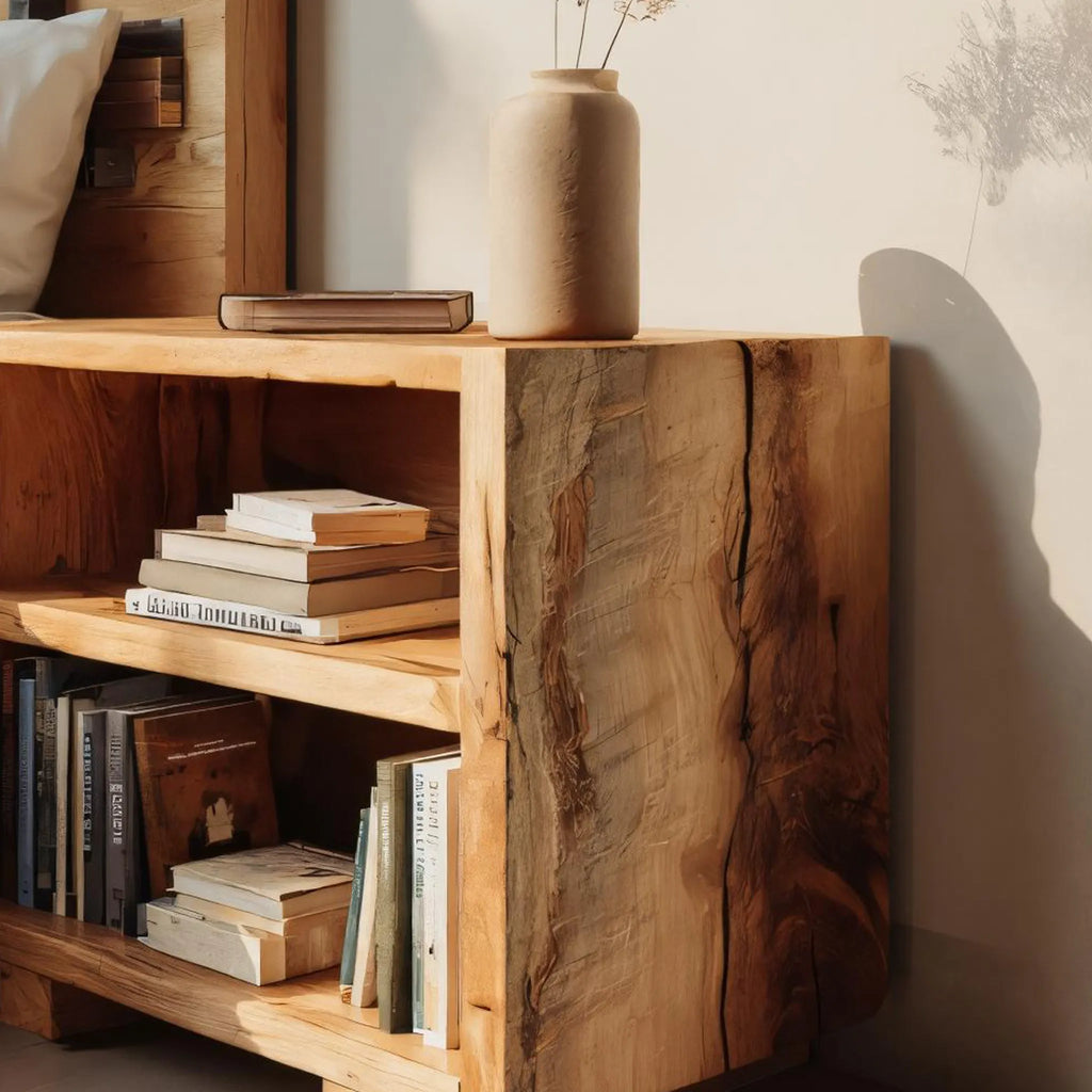 Live-Edge Solid Wood Nightstand with Open Shelves