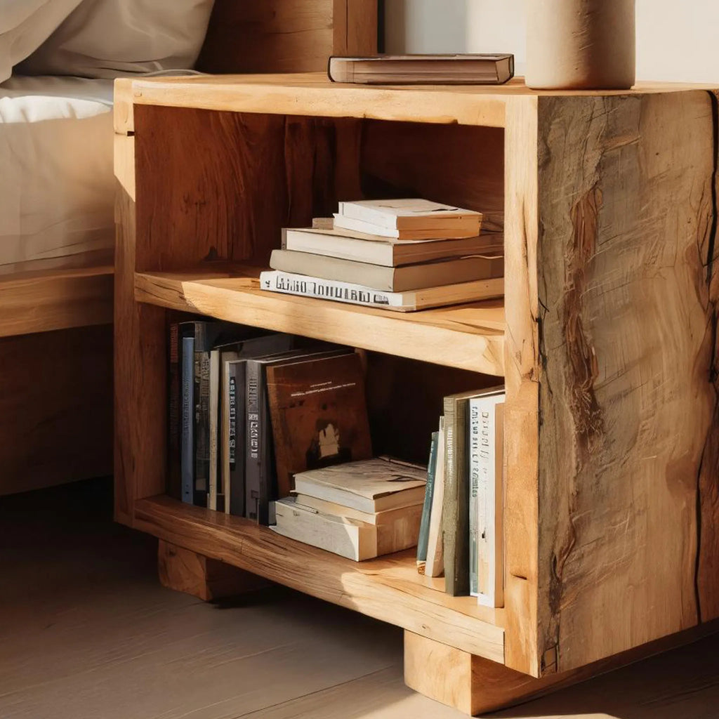 Live-Edge Solid Wood Nightstand with Open Shelves