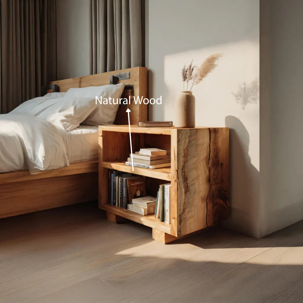 Live-Edge Solid Wood Nightstand with Open Shelves