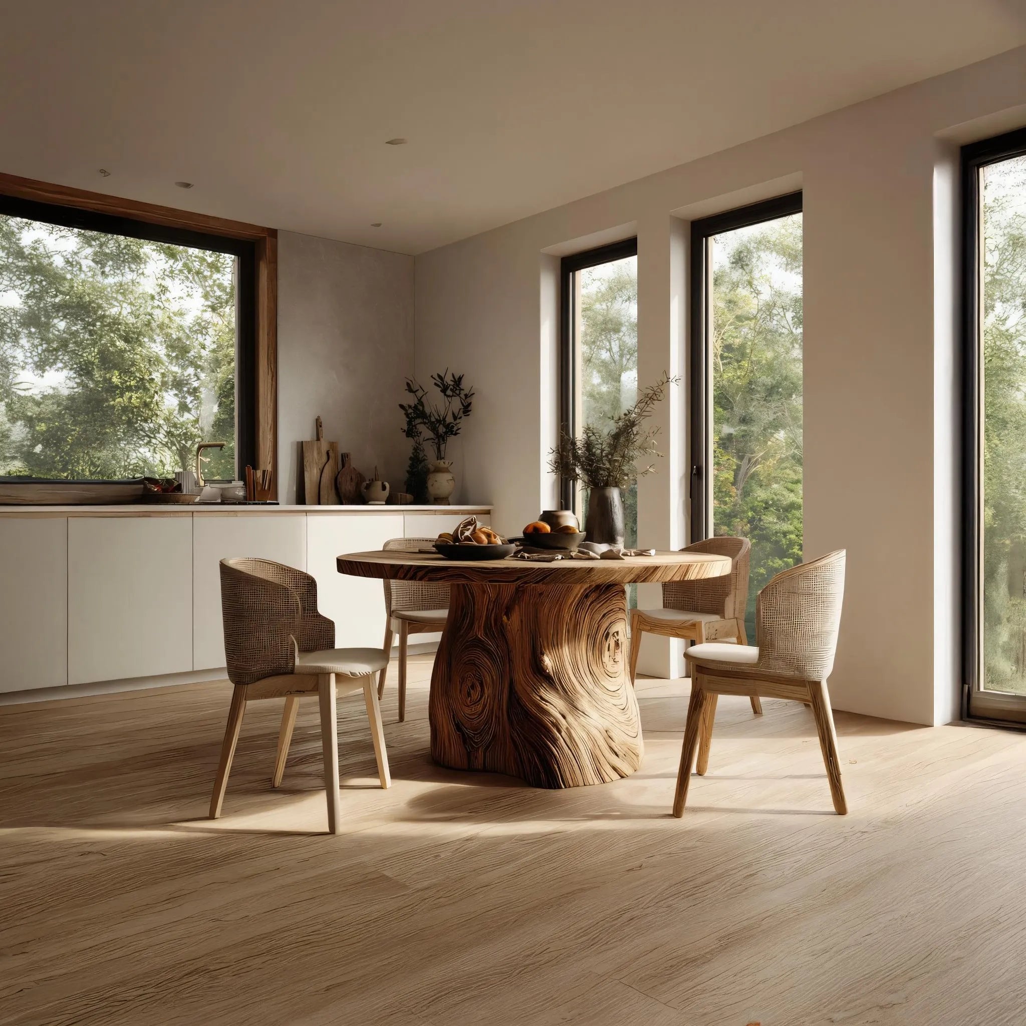 Tree-Trunk Solid Wood Dining Table for Organic Modern Homes