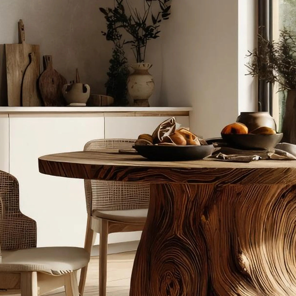 Tree-Trunk Solid Wood Dining Table for Organic Modern Homes