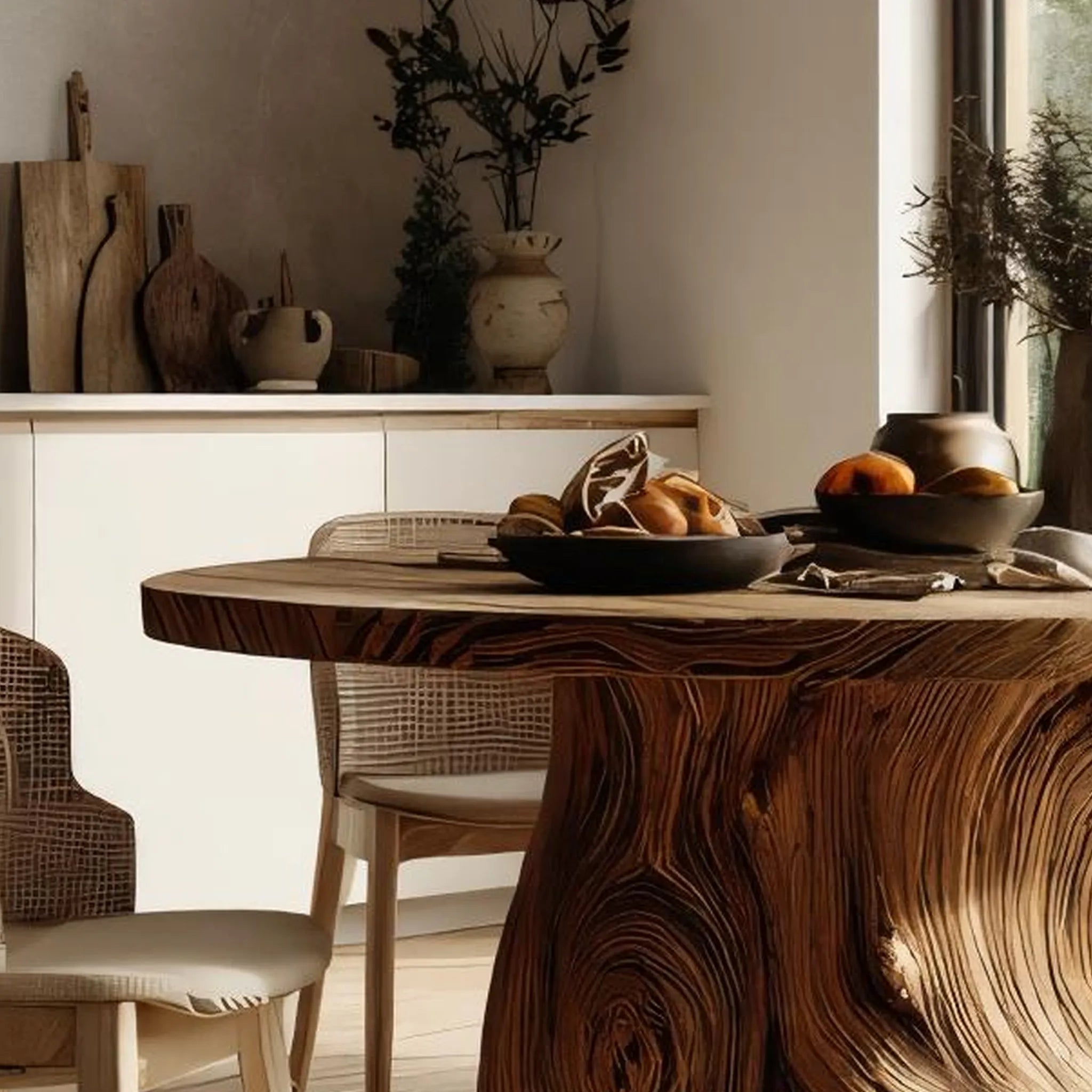 Tree-Trunk Solid Wood Dining Table for Organic Modern Homes