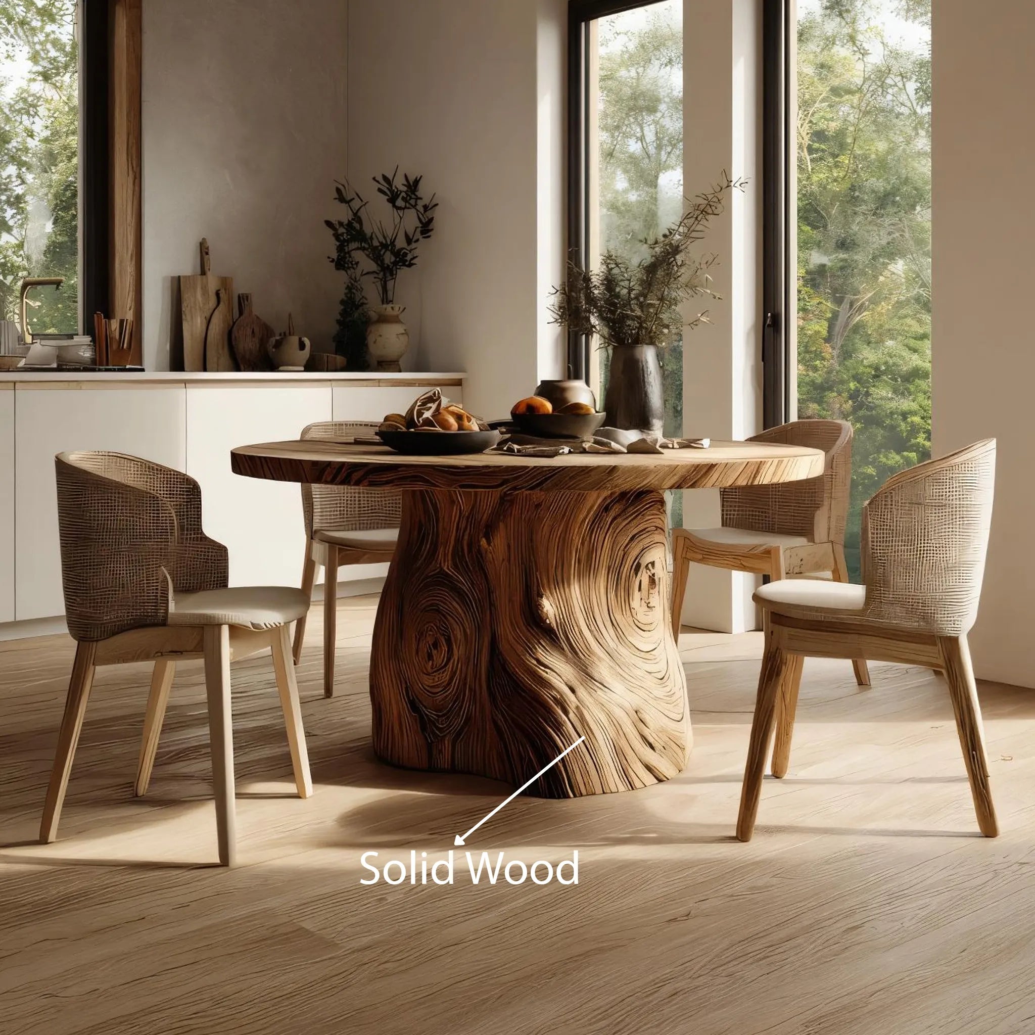 Tree-Trunk Solid Wood Dining Table for Organic Modern Homes