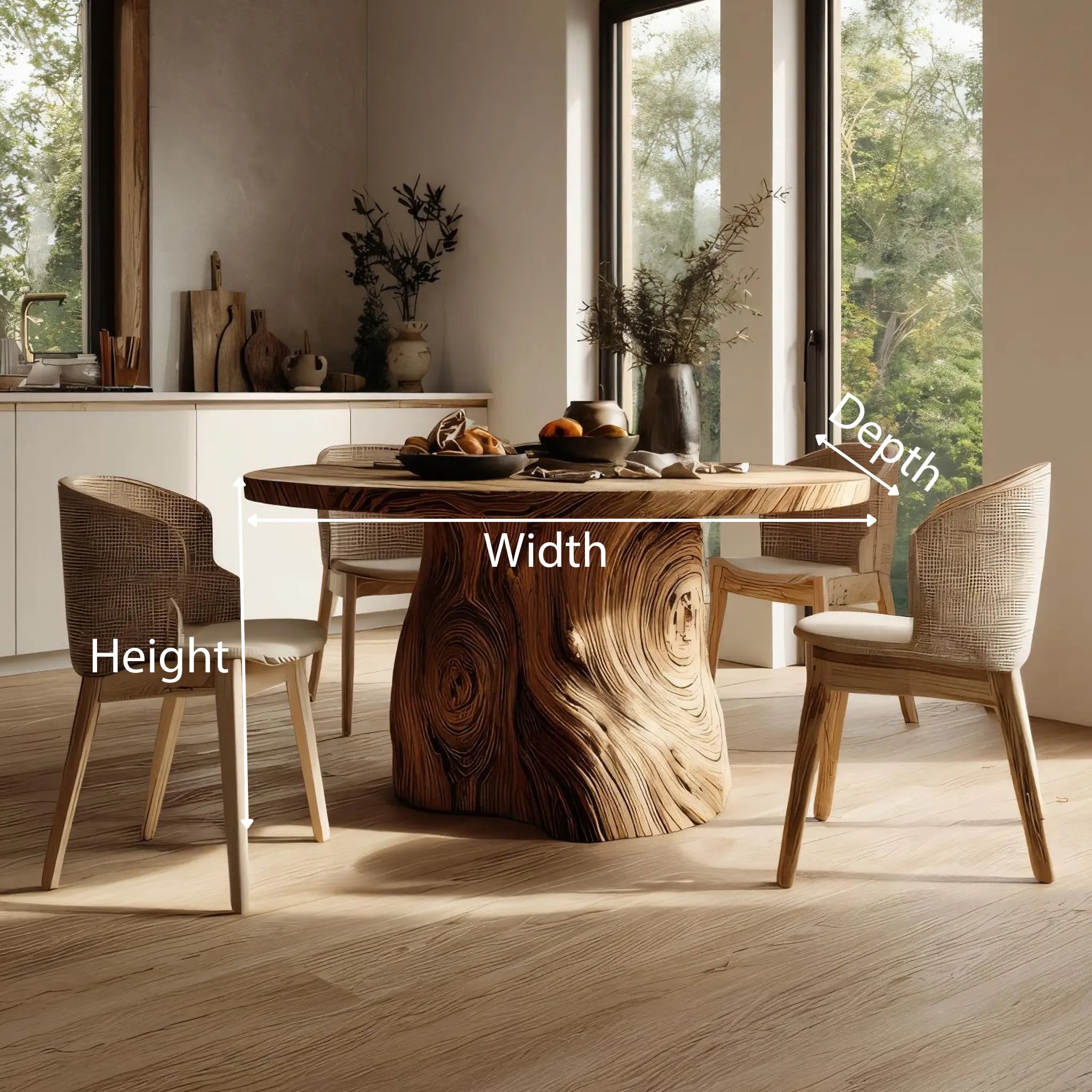 Tree-Trunk Solid Wood Dining Table for Organic Modern Homes