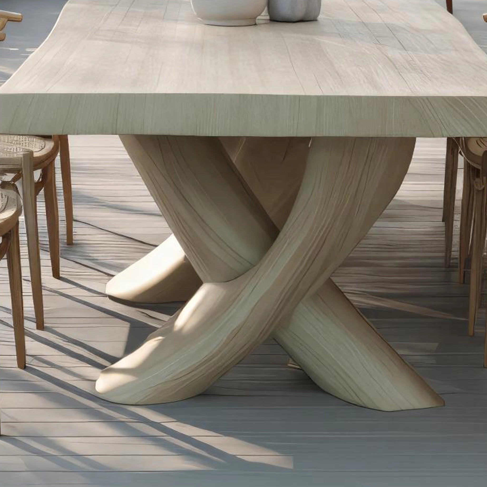Solid Wood Cross-Base Dining Table for Terrace Living