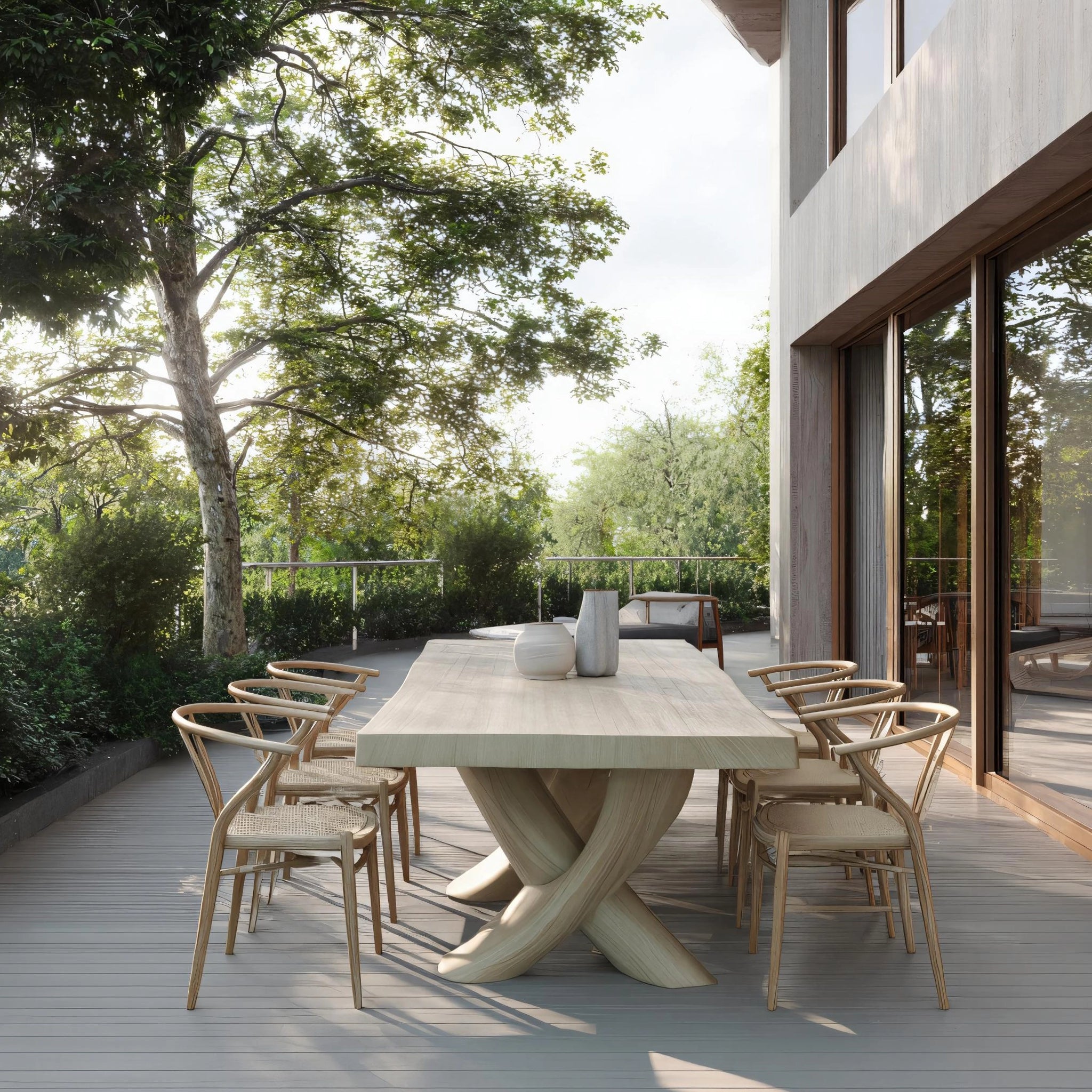 Solid Wood Cross-Base Dining Table for Terrace Living