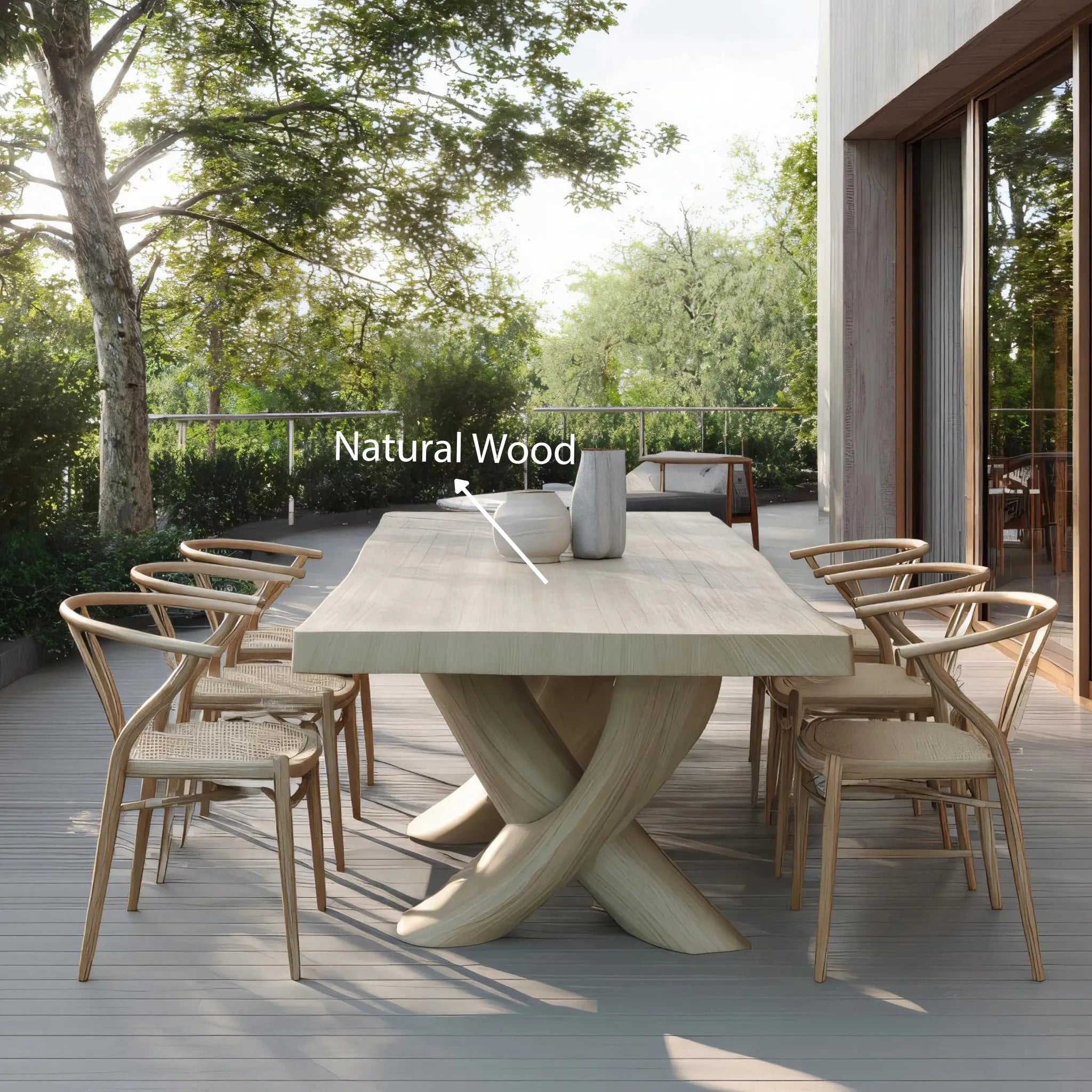 Solid Wood Cross-Base Dining Table for Terrace Living